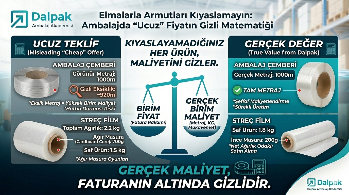 Şeffaf metrajlı ambalaj çemberi ve net ağırlıklı streç film